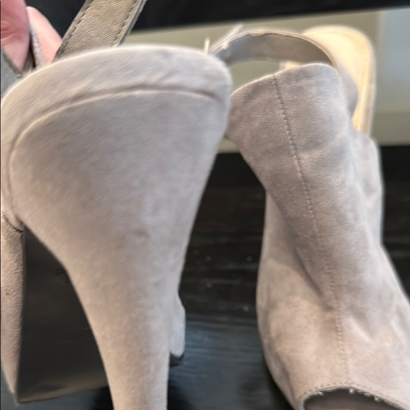 Stylish Faux Suede GrayTaupe Peep-Toe Slingback Women's Heels - Picture 12 of 16